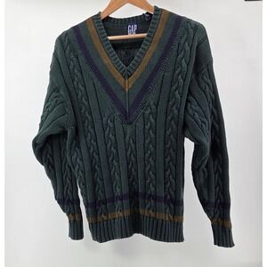 VTG Gap Varsity Cricket Sweater Cable Knit Mens XL Academia Preppy